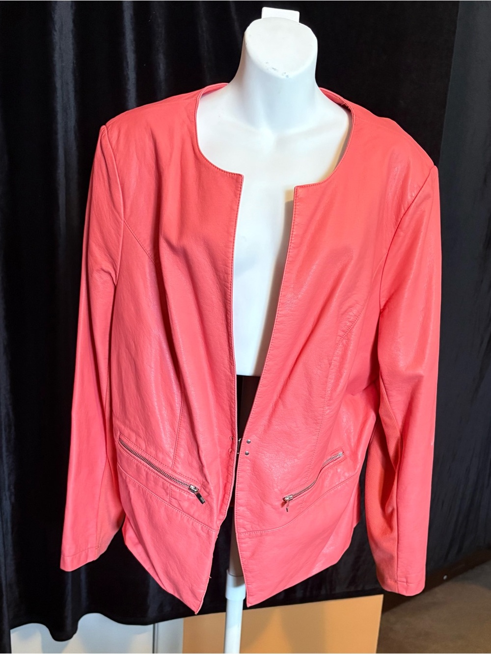 Black Rivet Coral Leather Open-Front Jacket